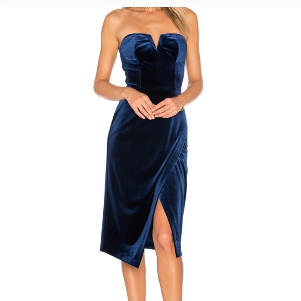 Yumi Kim Size Small navy velour bustier dress NWT